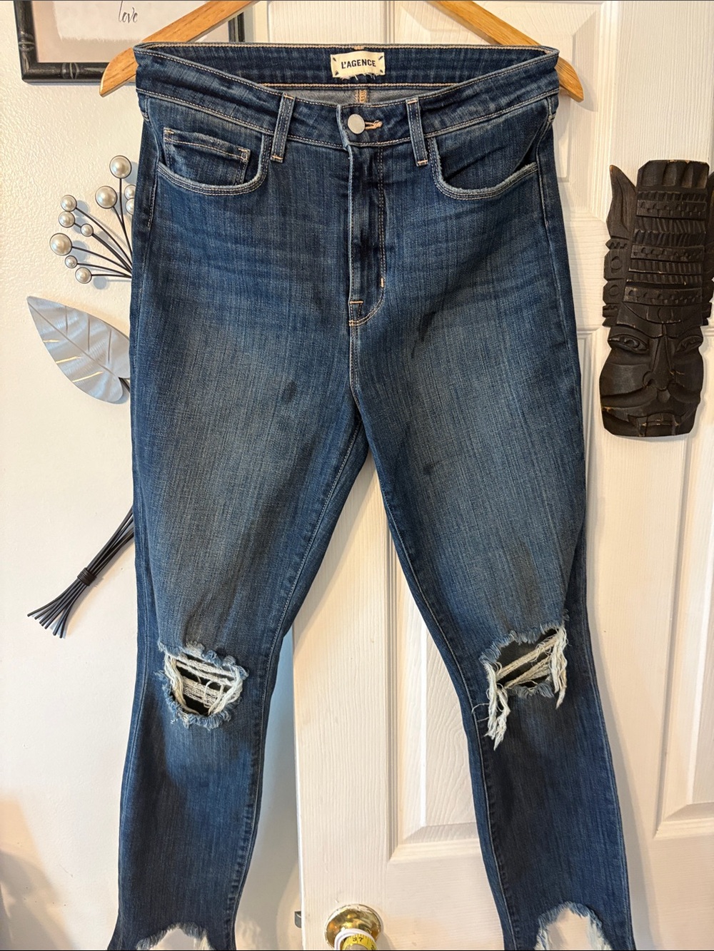 L'AGENCE Dark Blue Ripped Skinny Jeans
